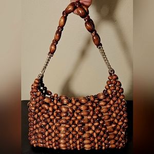 Vintage Japanese Wooden Beaded Shoulder Bag
